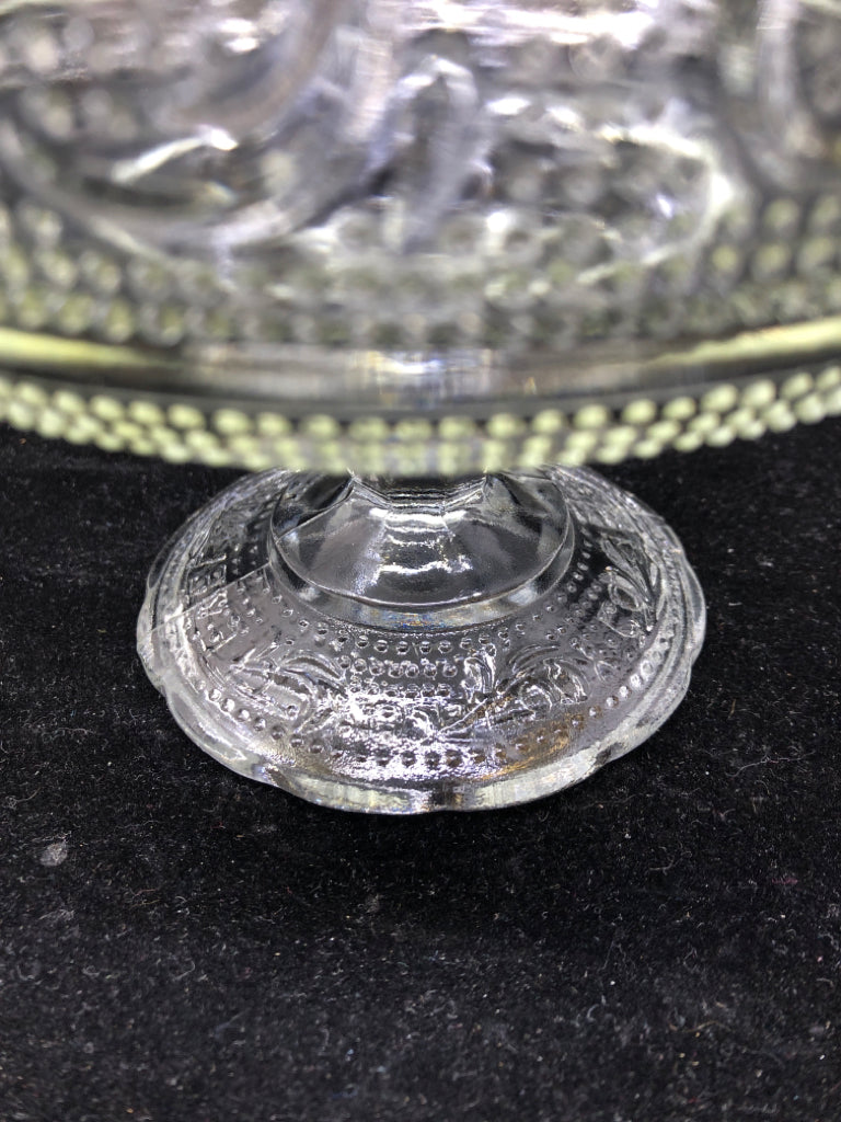 VTG CLEAR EMBOSSED FOOTED CANDY DISH/ PLANTER.