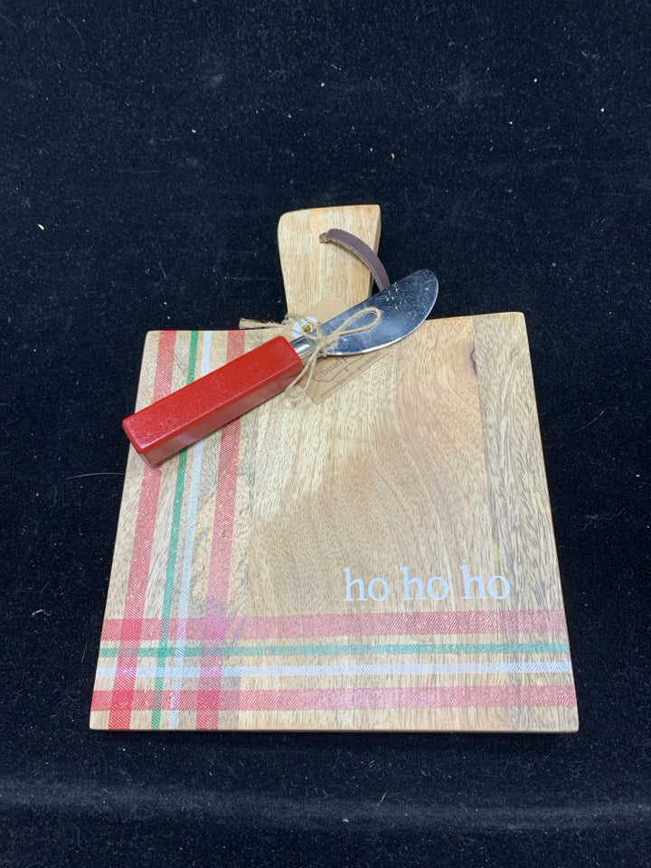 "HO HO HO" RED/WHITE/GREEN STRIPE CHEESE BOARD & KNIFE.