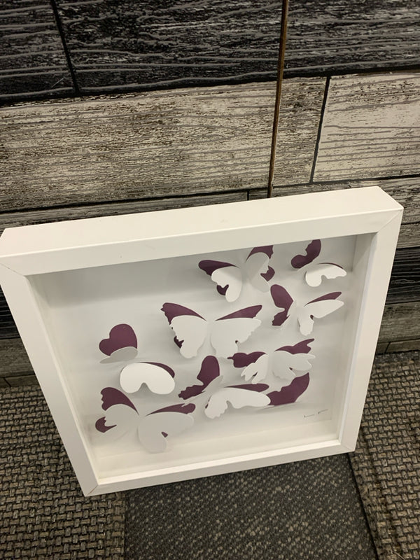 WHITE BUTTERFLY SHADOWBOX WALL HANGING.