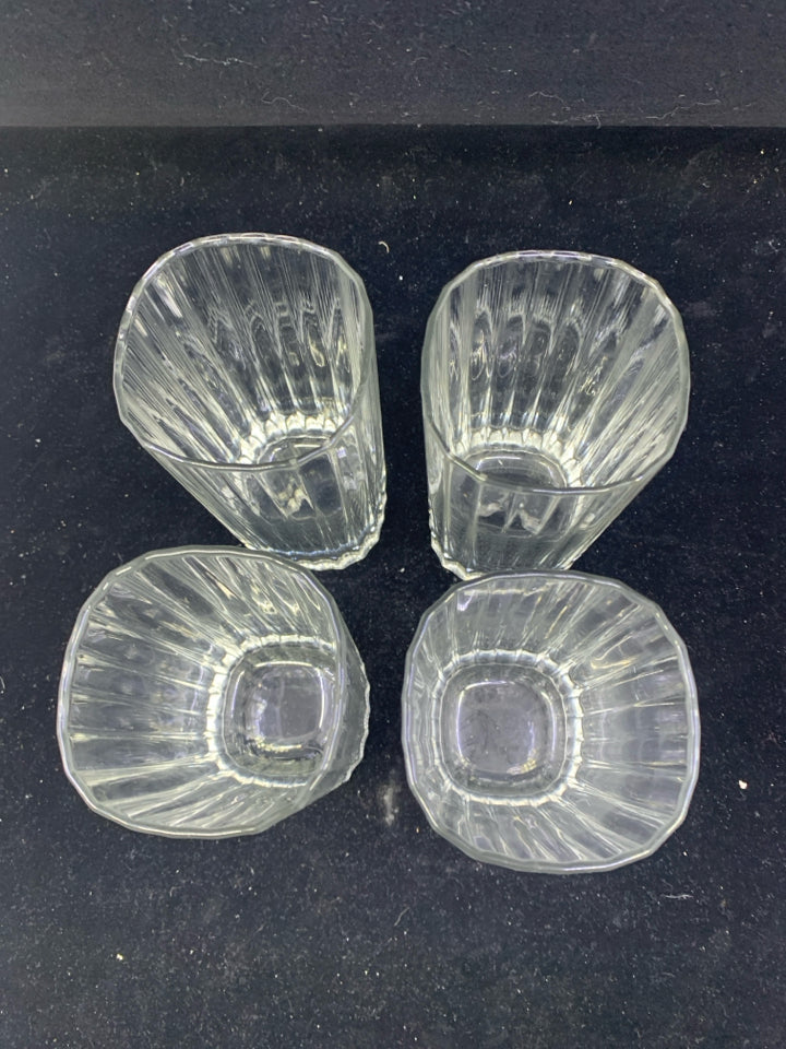 4 RIBBED WATER GLASSES.