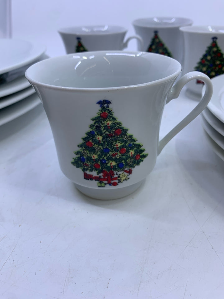 16 PC CHRISTMAS TREE WHITE DINNER SET.