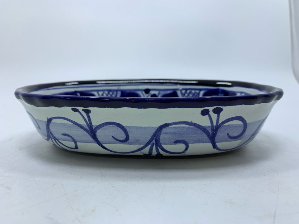 WHITE OVAL CERAMIC TRAY W/ COLORFUL FLOWER GOLD EDGE.