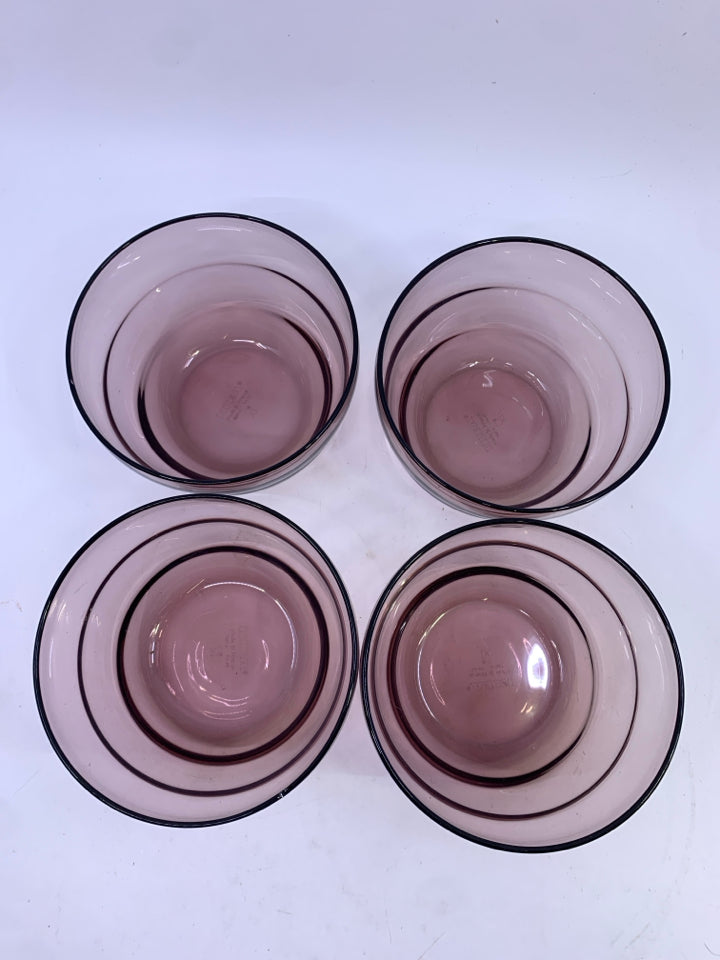 4 RIBBED PURPLE BOWLS.