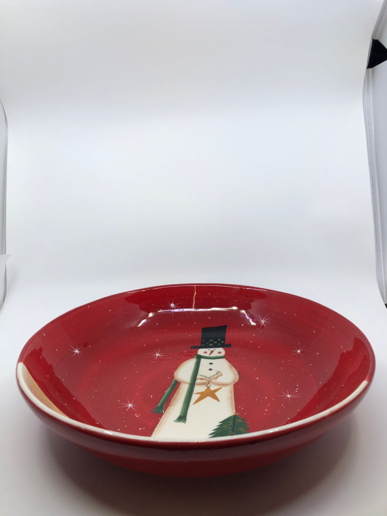 LARGE RED SNOWMAN SERVING BOWL.