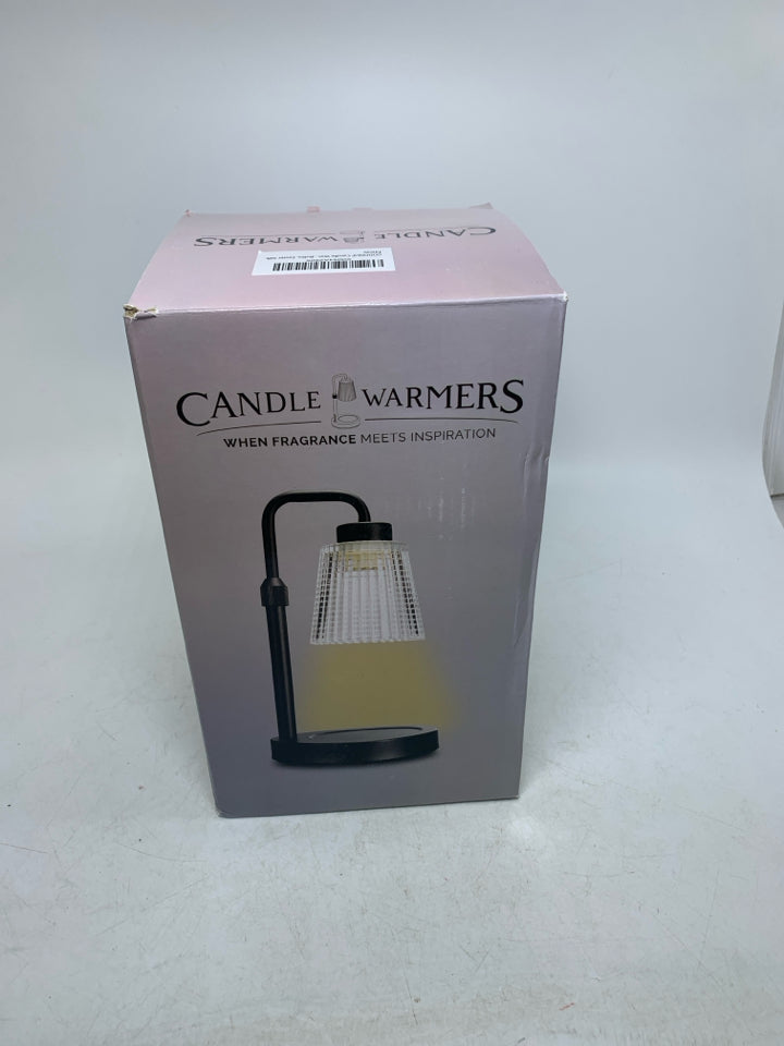 NIB BLACK METAL BASE W/ TEXTURED GLASS SHADE CANDLE WARMER.