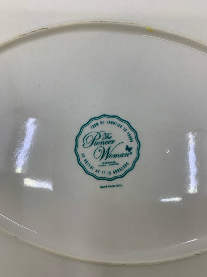 LARGE RE,BLUE FLORAL BEADED EDGE SERVING PLATTER.