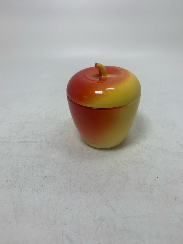 VTG JAM BLUSHING APPLE SHAPED SMALL CANISTER RED/YELLOW.