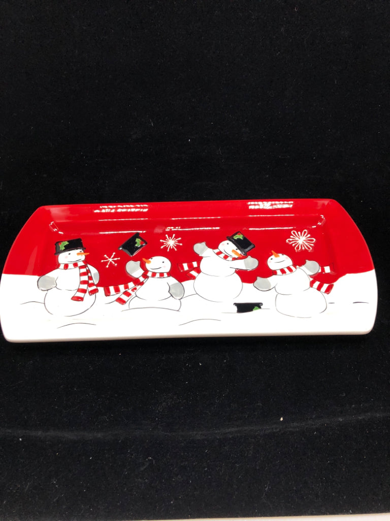 RED AND WHITE SNOWMAN TRAY.