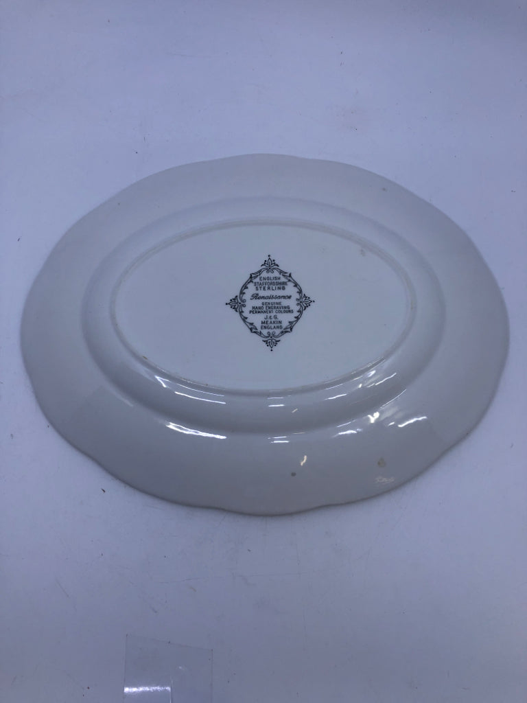 OVAL SERVING PLATTER W/ GREEN LEAVES DETAIL EDGE STAFFORDSHIRE.