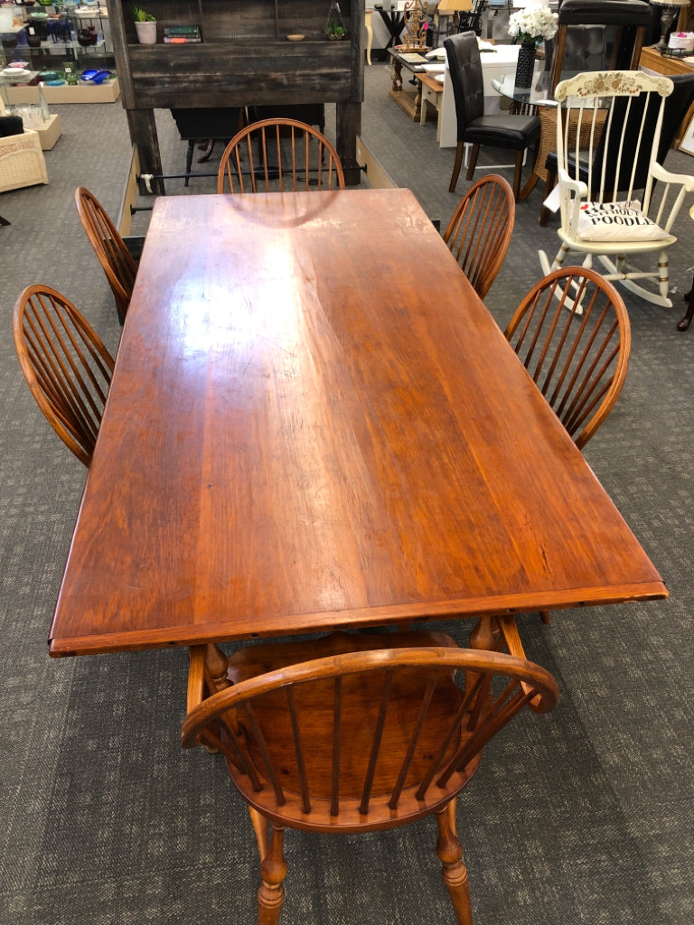D R DIMES WOOD DINING TABLE W/6 CHAIRS *MINOR WEAR.