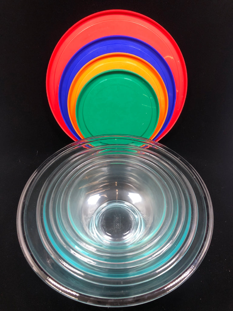 4PC PYREX NESTING BOWLS W/LID.