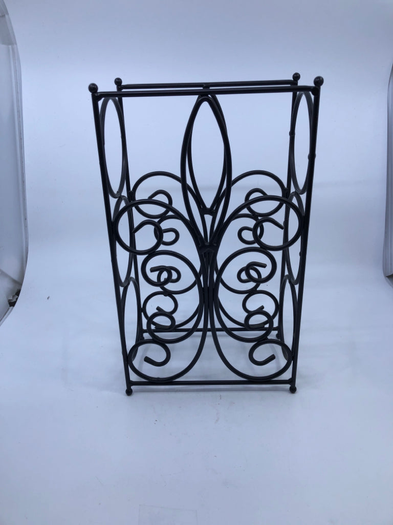 BROWN SCROLL WINE RACK.