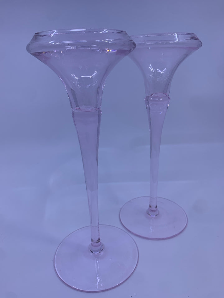 2-PALE PINK TAPER CANDLE HOLDERS.