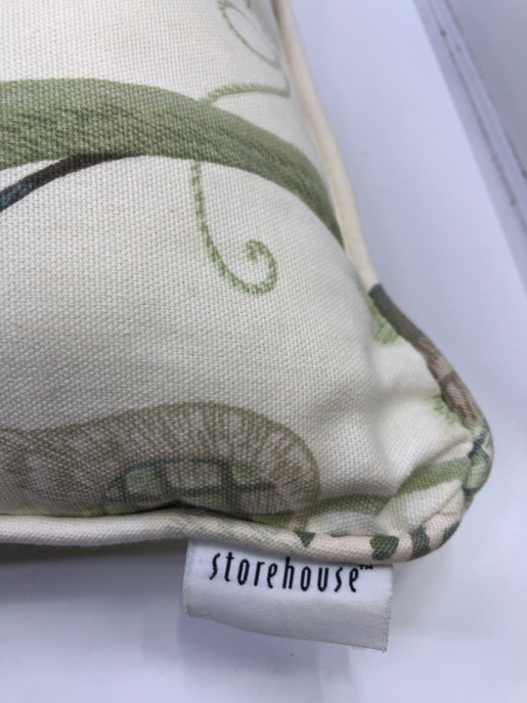 GREEN FLORAL, CREAM ACCENT PILLOW.