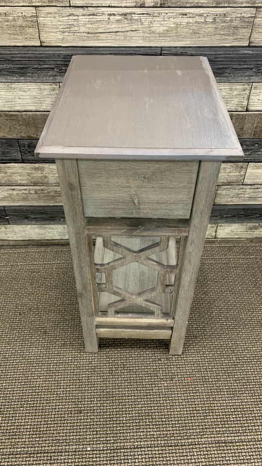 GRAY FARMHOUSE STYLE TALL NIGHTSTAND.