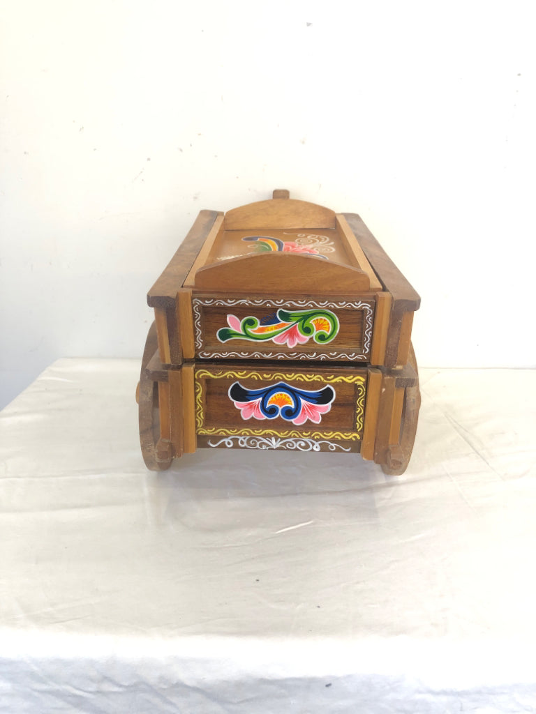 COLORFUL PAINTED WOOD WAGON W REMOVALBLE TOP.