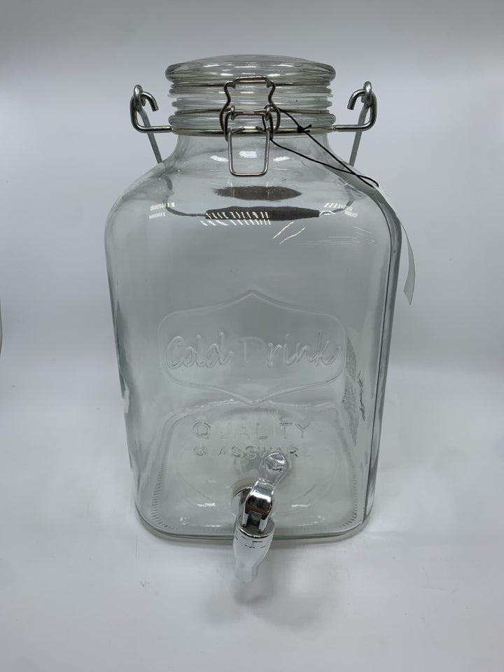 GLASS COLD DRINK DISPENSER W/LOCKING FLIP LID.