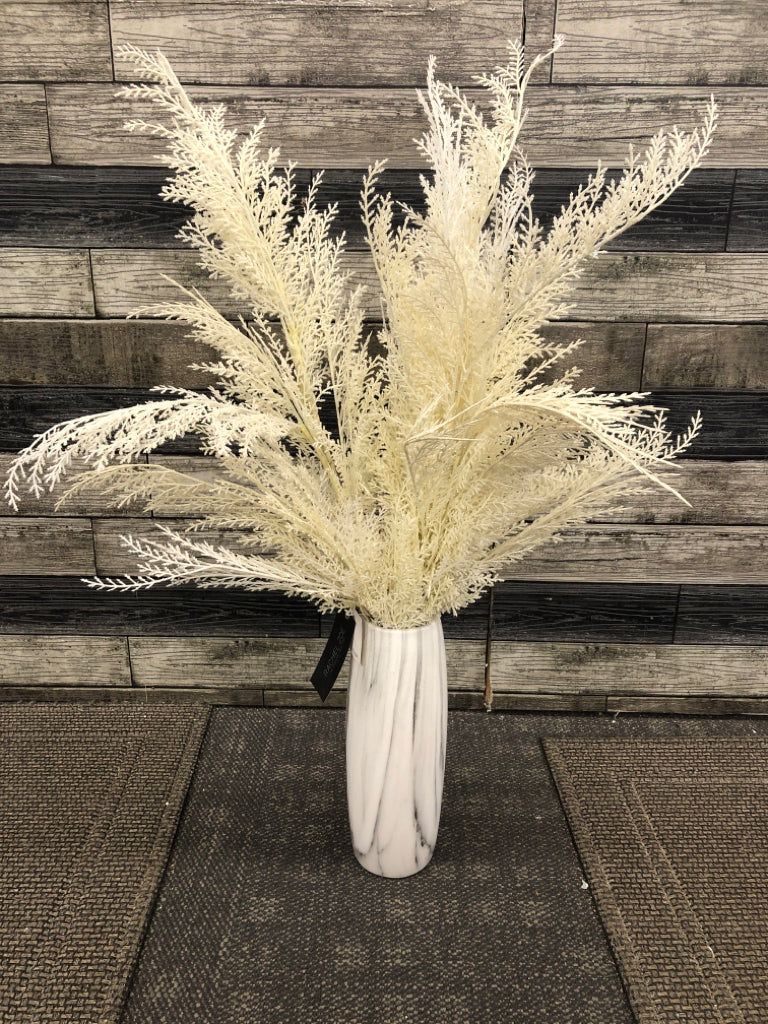 GLITTER WHITE GRASS STEMS IN MARBLE VASE RACHEL ZOE.