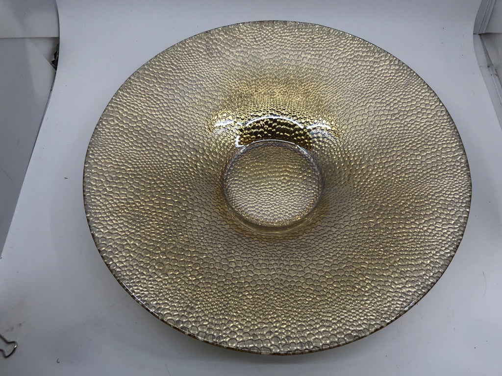 LARGE ROUND GOLD SNAKE SKIN BOWL.