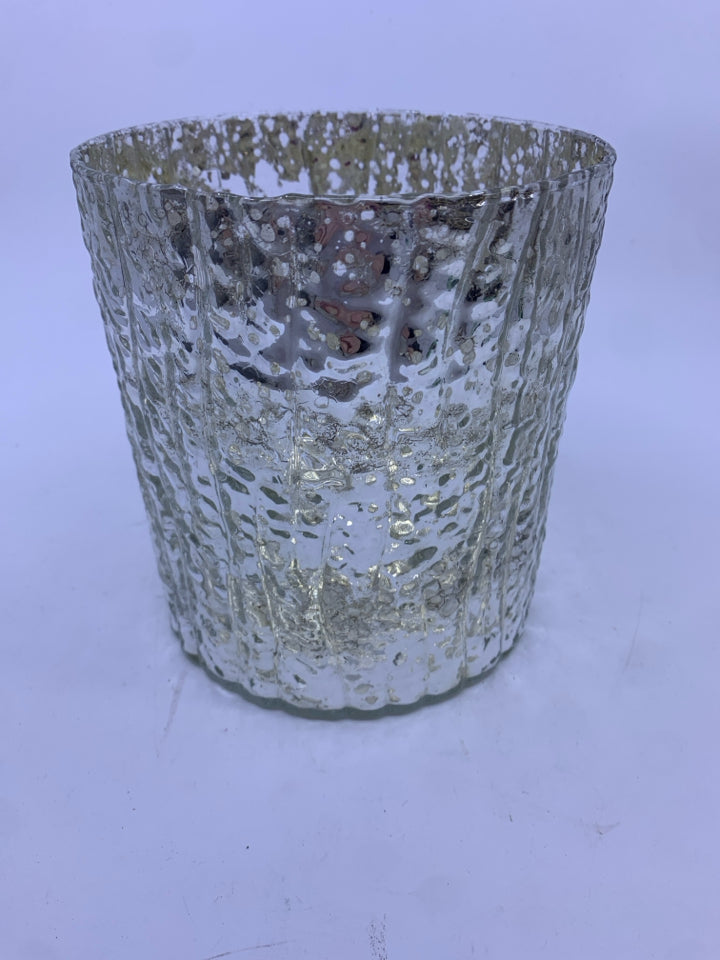 CRACKLE MERCURY GLASS CANDLE HOLDER.