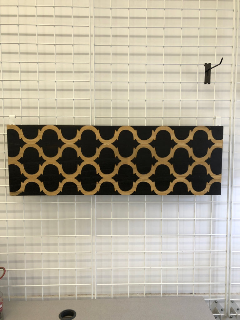 3PC BLACK WOOD WALL PANELS W/CARVED DESIGN.