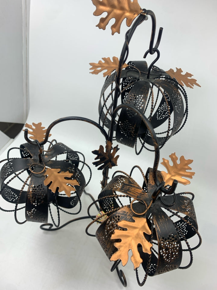 BRONZE METAL PUMPKIN TEA LIGHT CANDLE TREE.