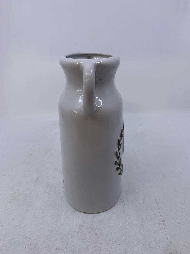 CERAMIC VASE W/ EMBOSSED MONOGRAM C HANDLES.