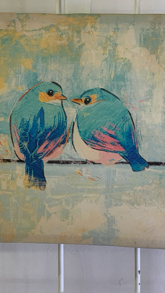 2 TEAL BIRDS CANVAS ART.