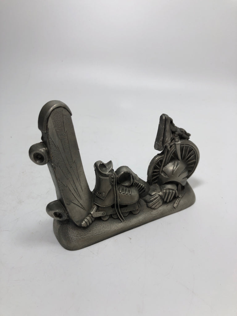 SKATEBOARD & BIKE PEWTER FIGURE.