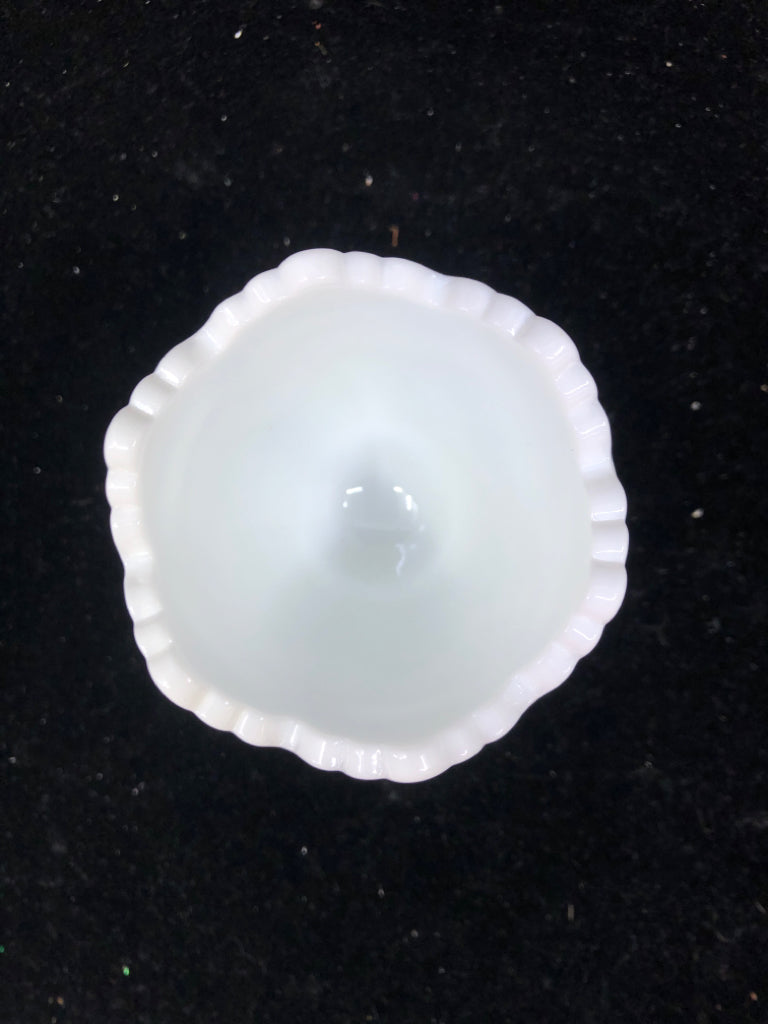 VTG MILK GLASS FOOTED HOBNAIL VASE.