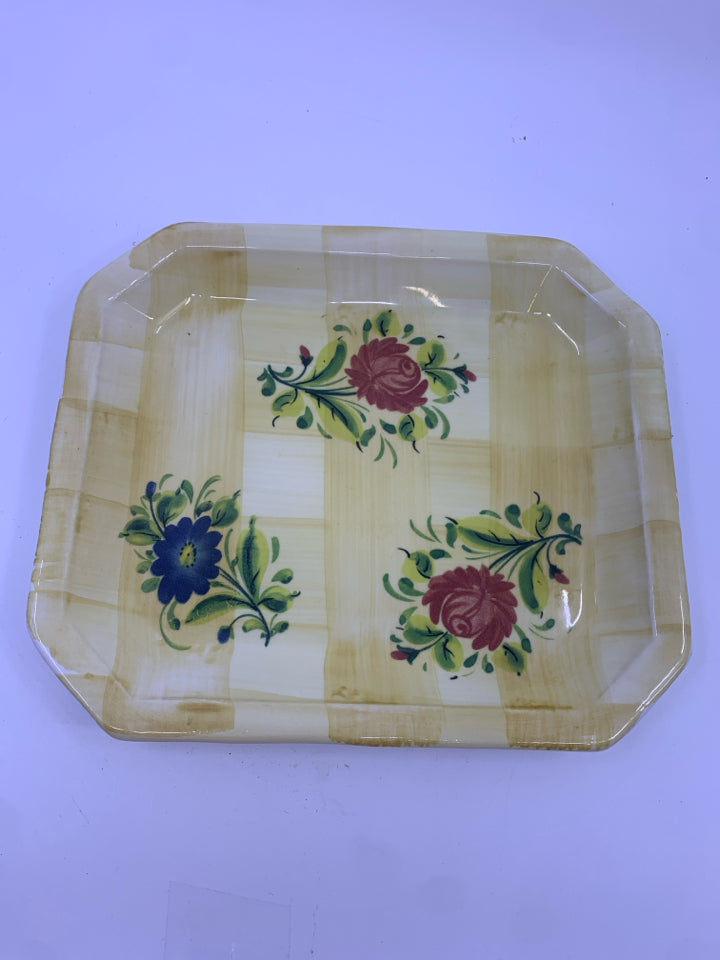 YELLOW W FLORAL SERVING PLATE .