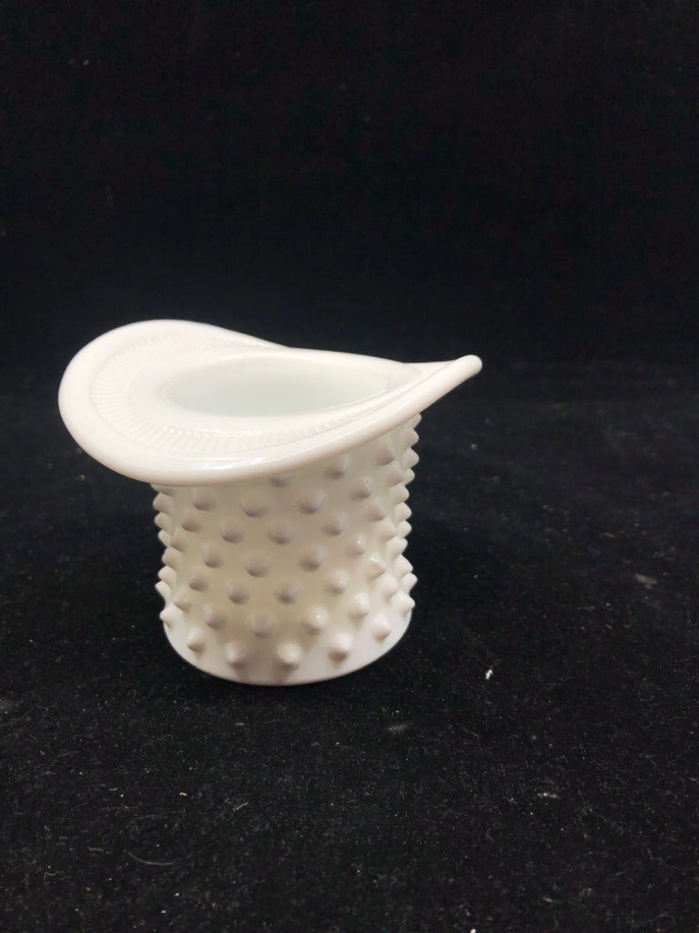 VTG MILK GLASS HOBNAIL HAT TOOTHPICK HOLDER.