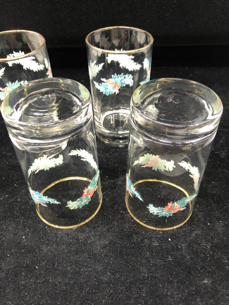 4 GARLAND WATER GLASSES W GOLD RIM.