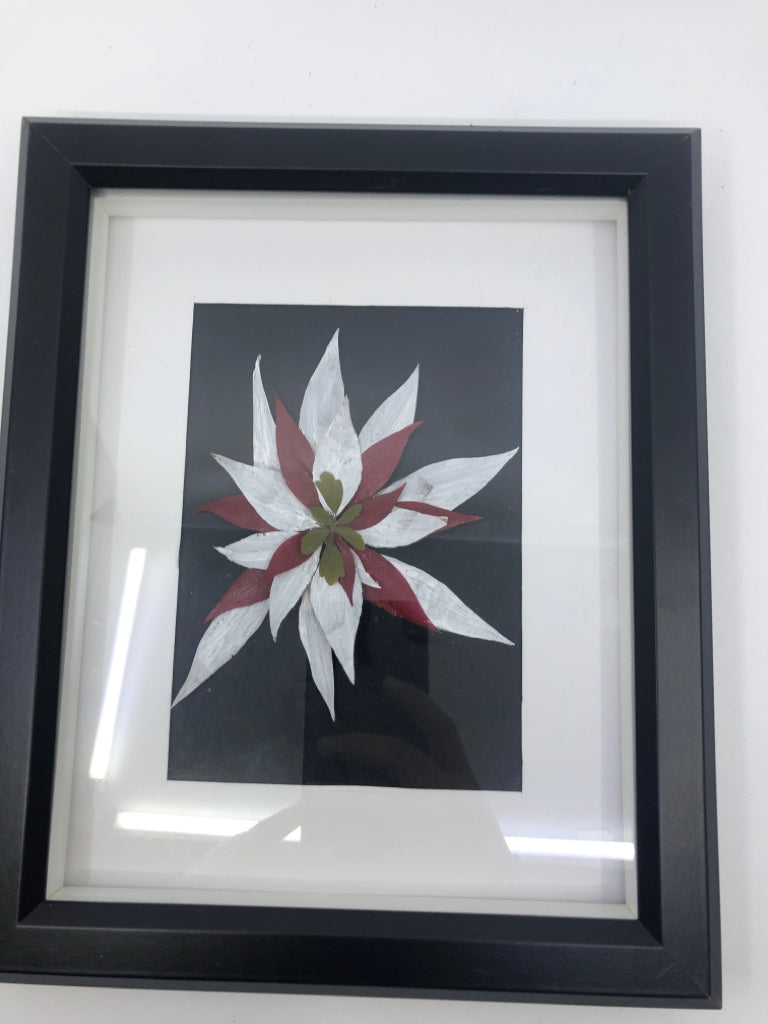 RED AND WHITE FLORAL IN BLACK FRAME.