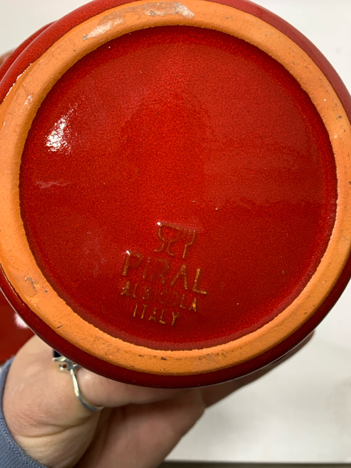 2 PIRAL POTTERY ALBISOLA ITALY TERRACOTTA SINGLE BAKERS W/ LIDS.