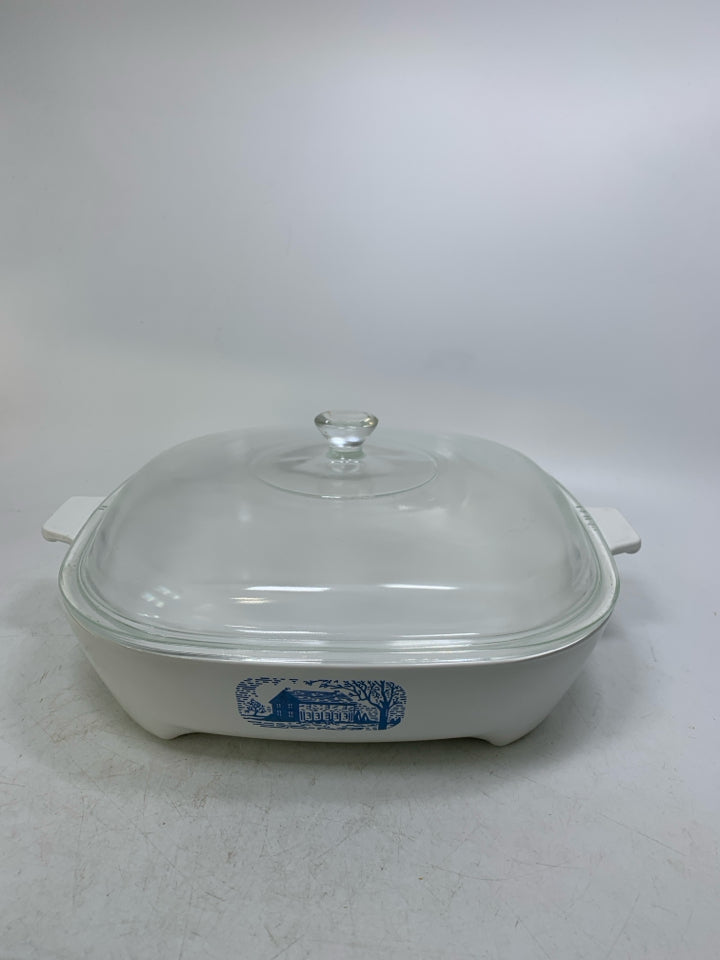 VTG SQUARE CASSEROLE DISH W/ LID.