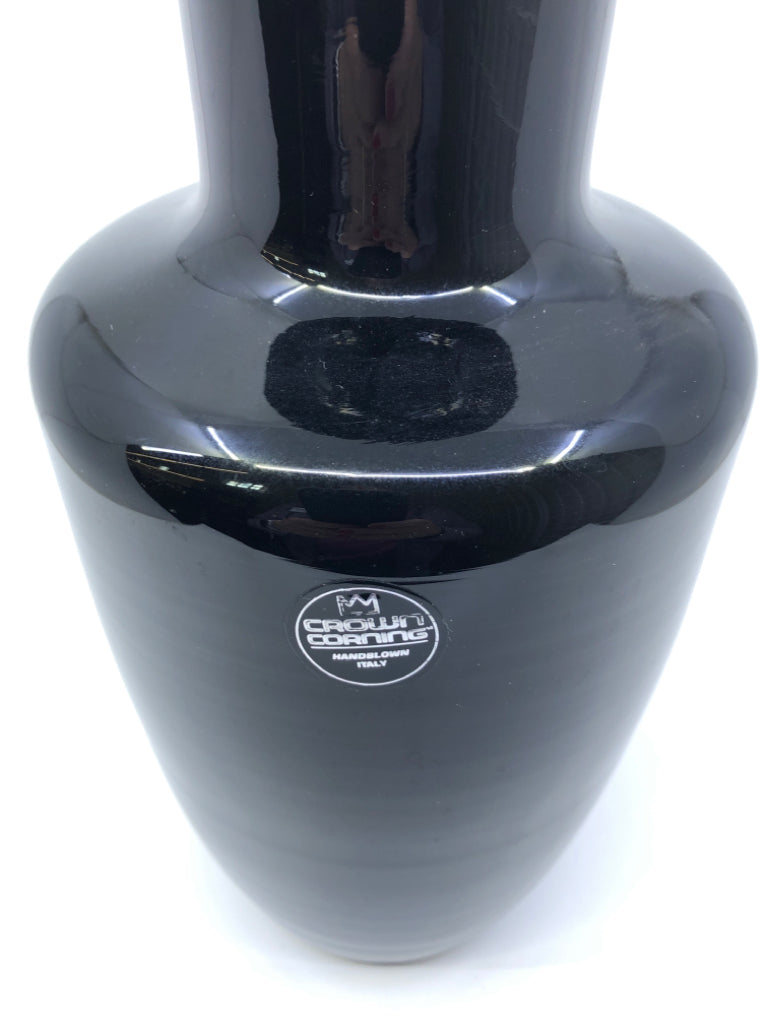 VTG CROWN CORNING BLACK VASE.