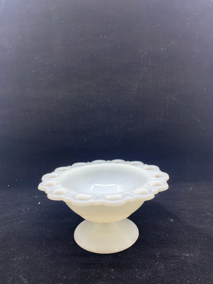 MILK GLASS FOOTED CANDY DISH.