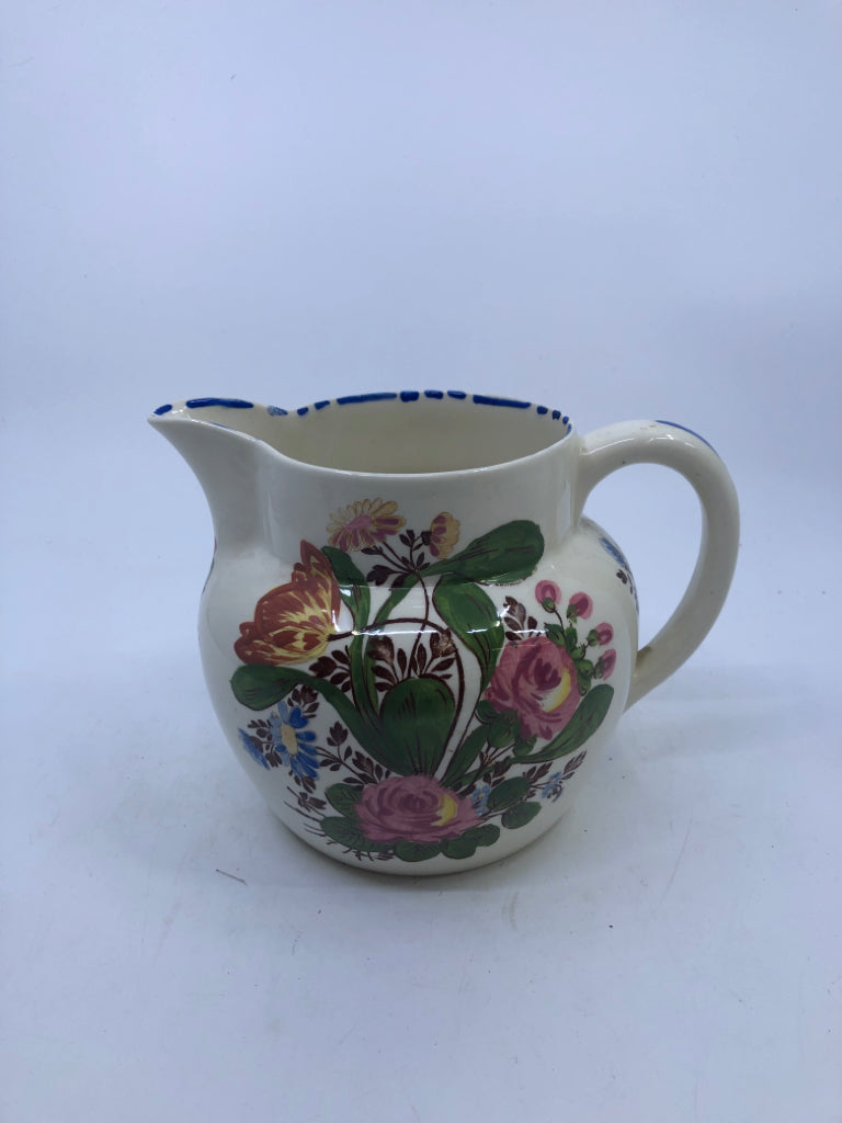 VTG ENGLAND PINK FLOWERS PAINTED PITCHER.