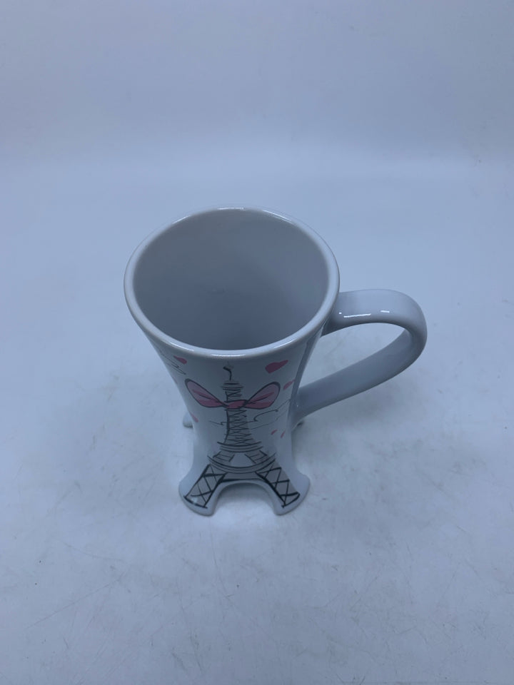 ARISTOCATS MARIE BONJOUR EIFFEL TOWER FOOTED MUG W/ PINK HEARTS.