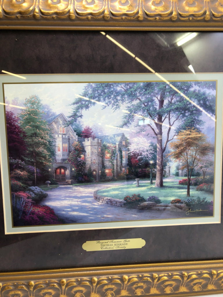THOMAS KINKADE "LAMPLIGHT BRIDGE" W MAROON WALL ART.