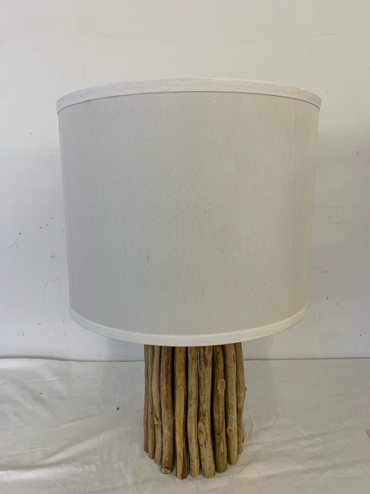 TOMMY BAHAMA DRIFT WOOD LAMP W WHITE SHADE.