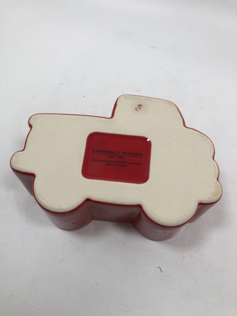 SM RED STONEWARE TRACTOR.