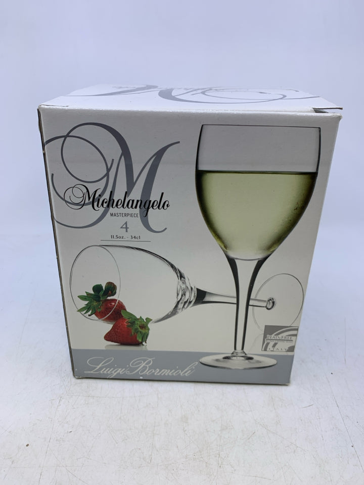 4 CRYSTAL WINE GLASSES- IN BOX
