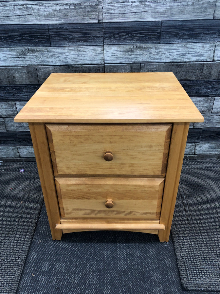 SOLID WOOD 2 DRAWER NIGHTSTAND.