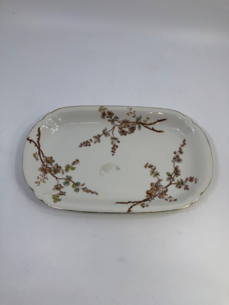 VTG LIMOGES OVAL SERVING PLATE T&V MARGUERITE BROWN BLOSSOM.