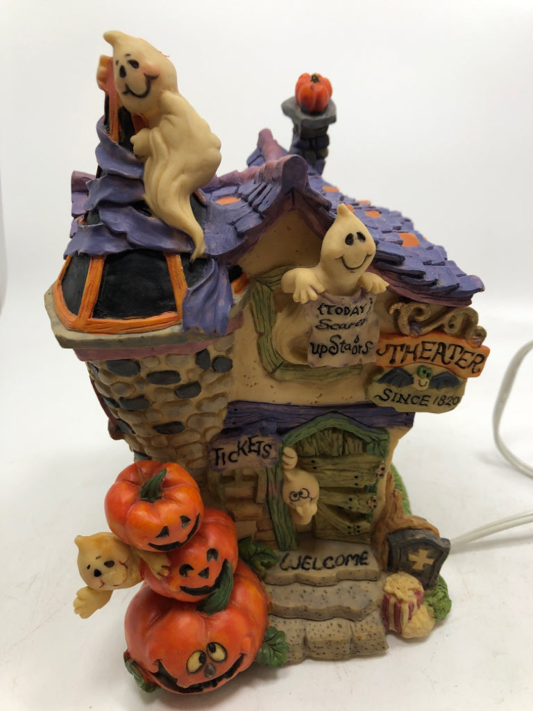 LIGHTED RESIN HALLOWEEN THEATER HOUSE.