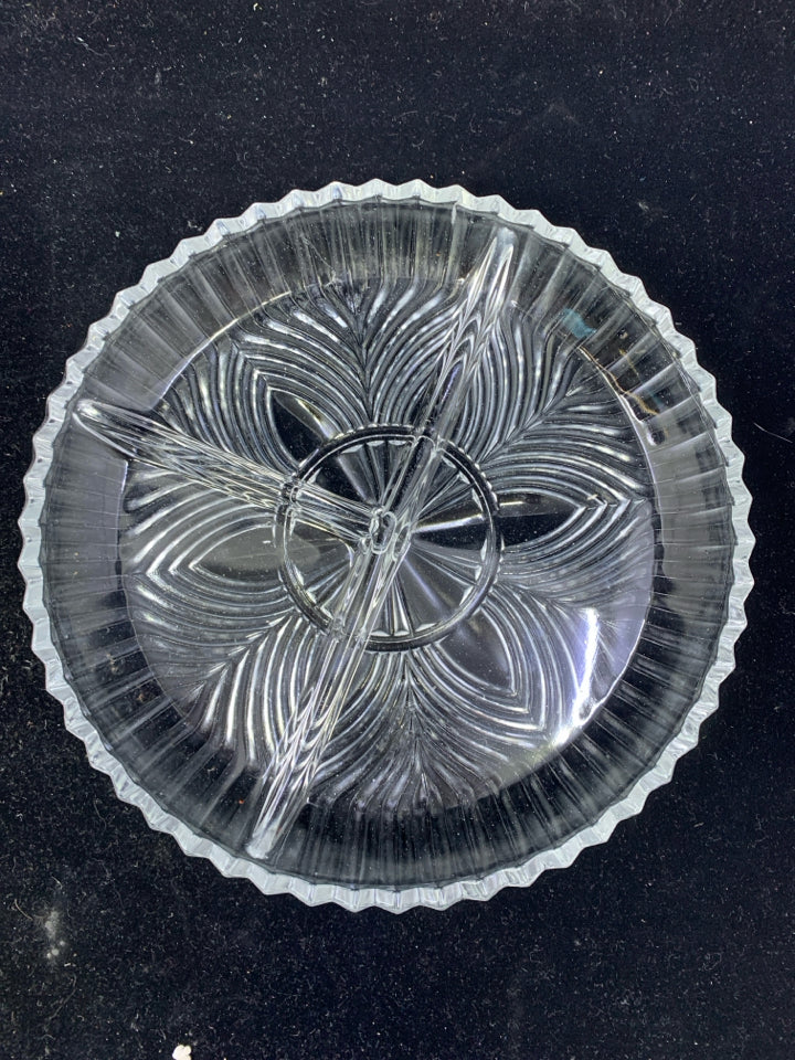 3 WAY DIVIDED CLEAR GLASS DISH.