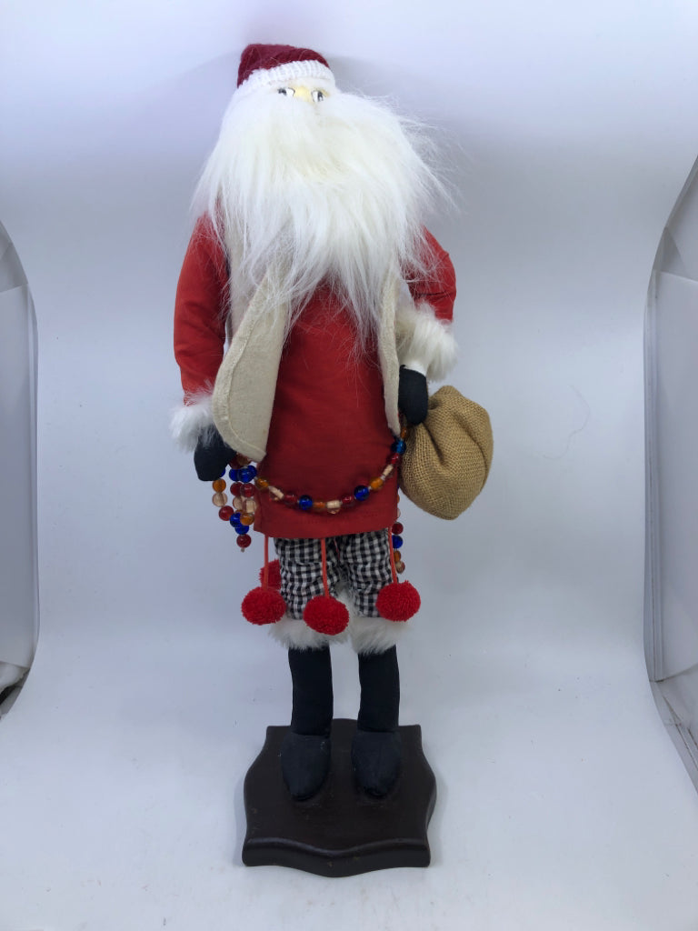 FOLK ART SANTA ON BASE- WITH TOY SACK.