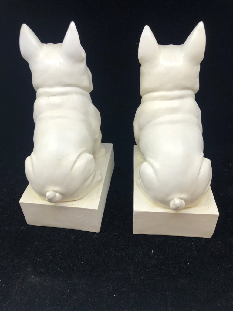2 WHITE BULLDOG BOOK ENDS.